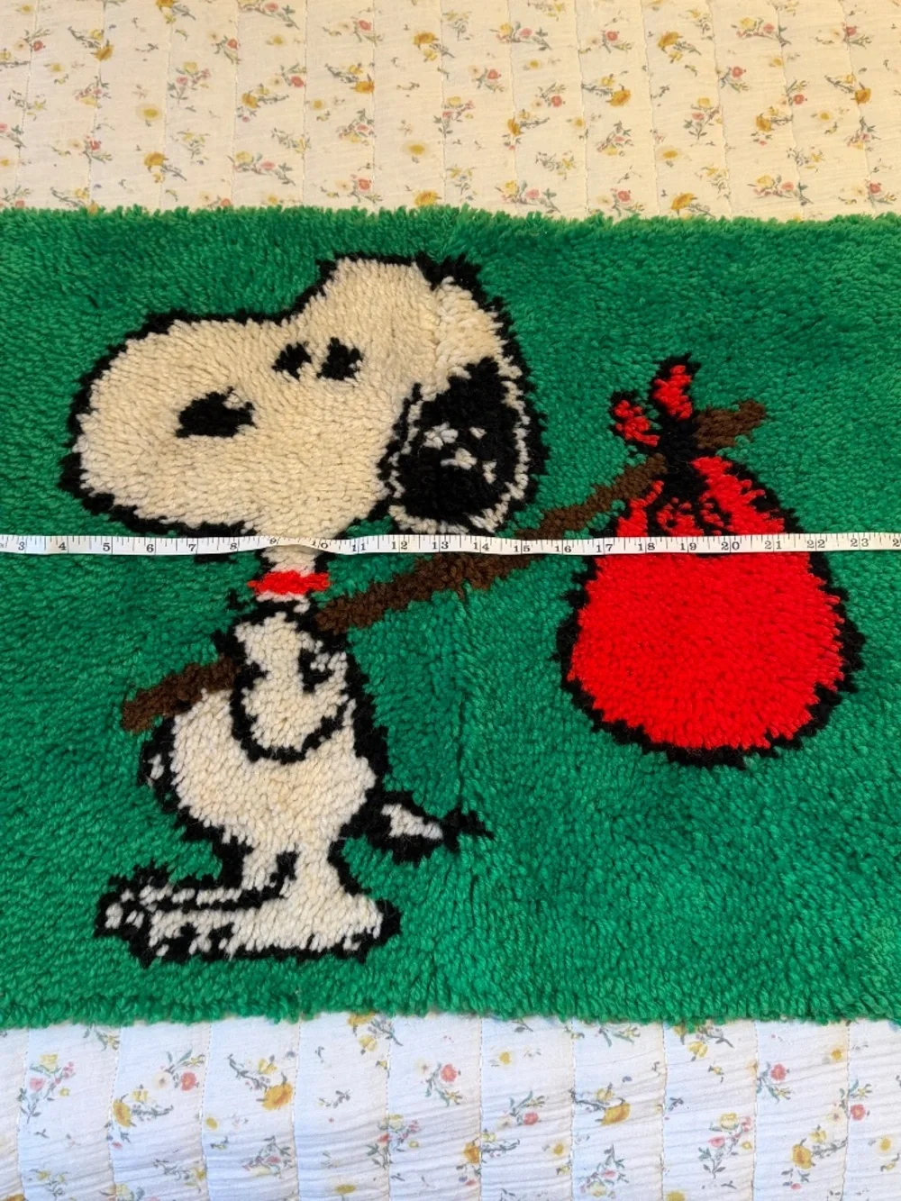 Vintage Snoopy Latch Hook Rug Completed Peanuts 26x20